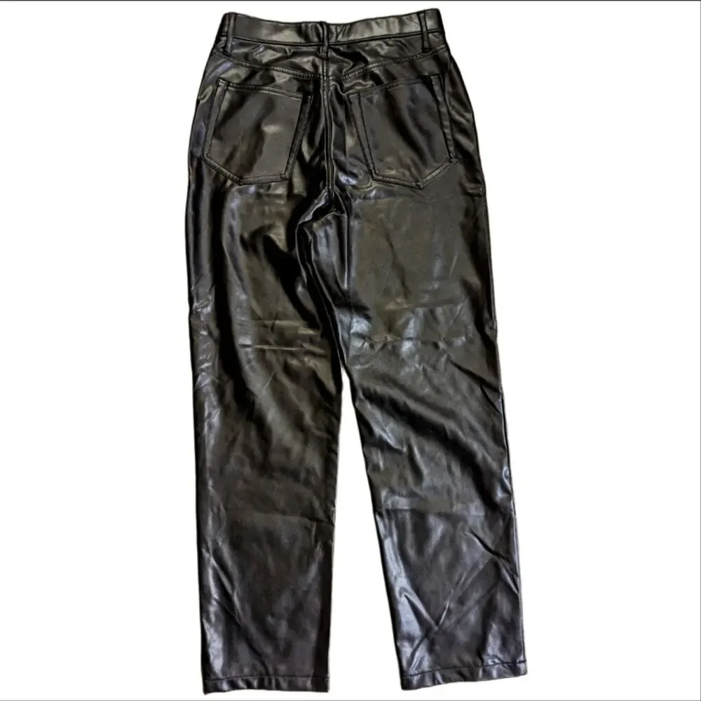 Abercrombie & Fitch Crossover Waist High Rise Vegan Leather 90s Straight Pants